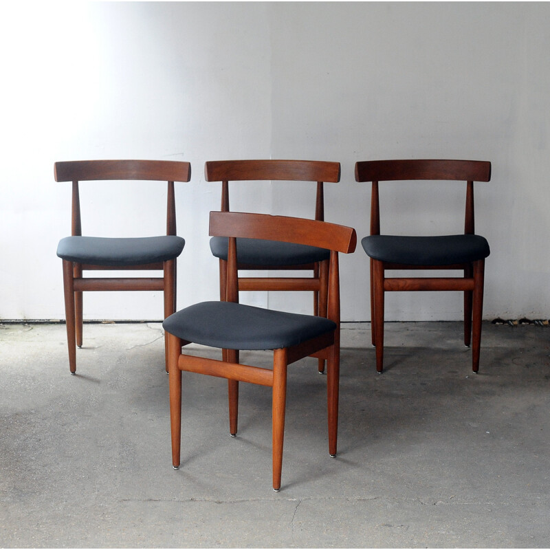 Vintage chairs in black skaï by Hans Olsen - 1960s