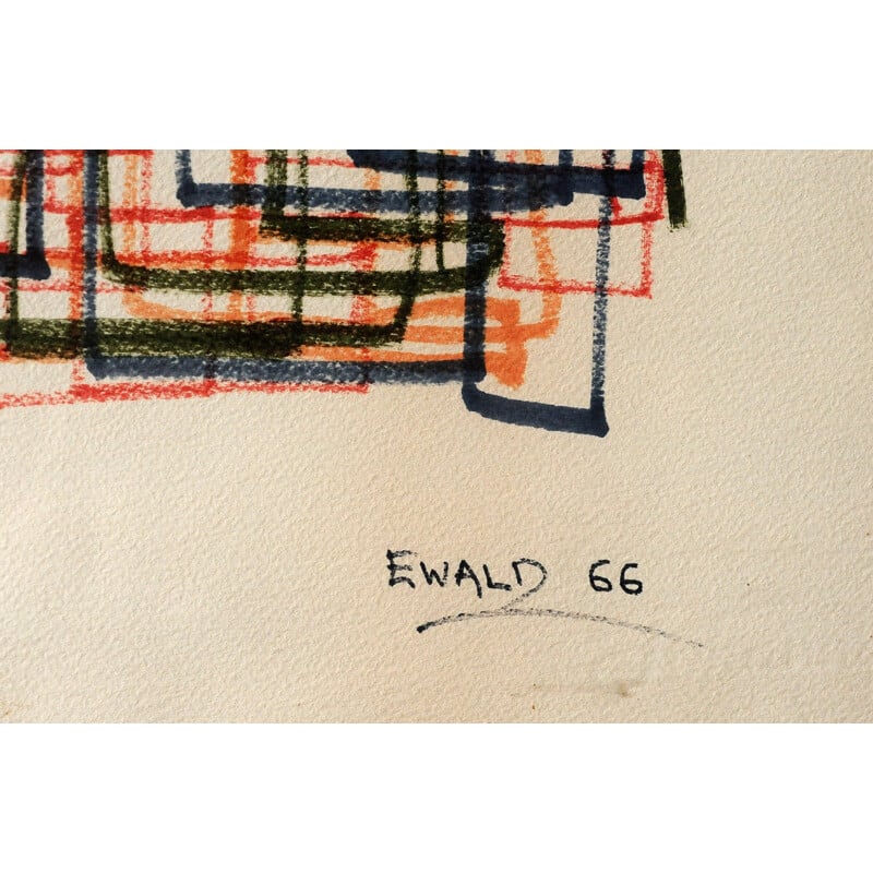Tableau au crayon gras par Ewald - 1970