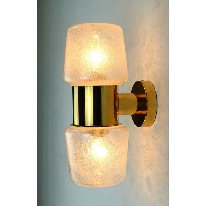 Vintage glass and brass wall lamp - 1960s