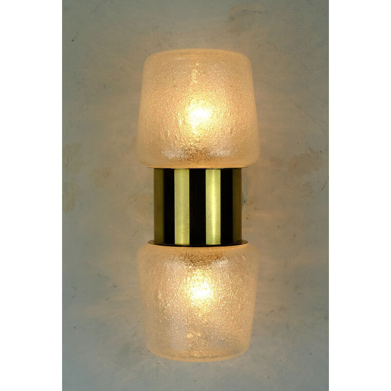 Vintage glass and brass wall lamp - 1960s