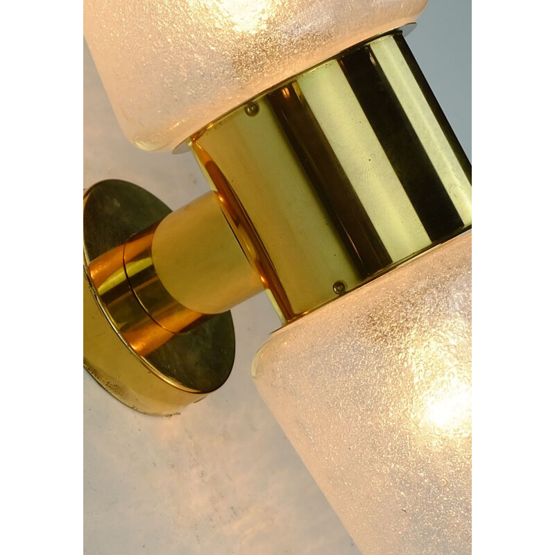 Vintage glass and brass wall lamp - 1960s