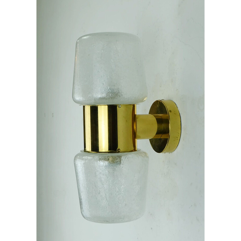 Vintage glass and brass wall lamp - 1960s