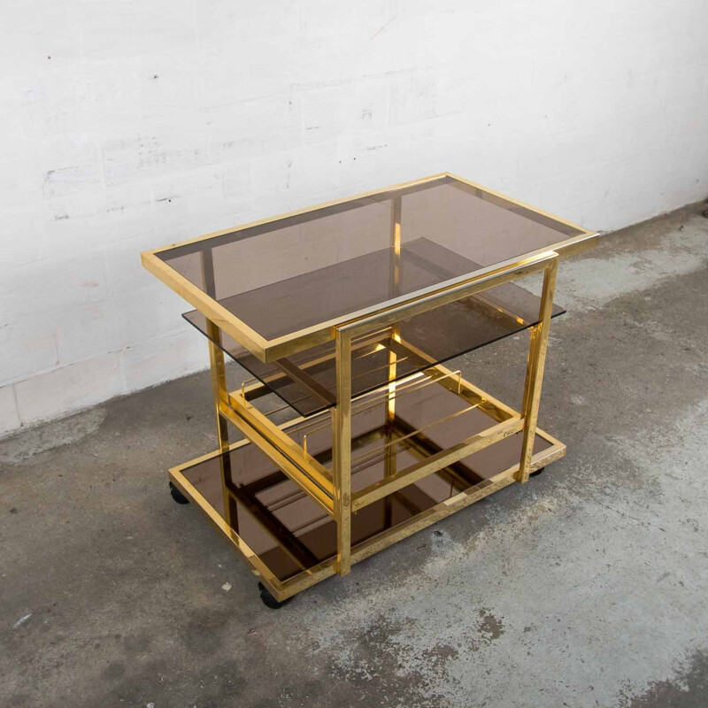 Vintage gilded serving trolley by Fedam - 1970s