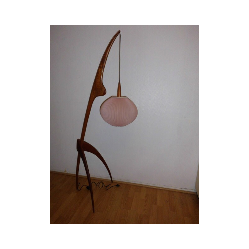 Lampadaire "mante religieuse" vintage par Maison Rispal - 1950