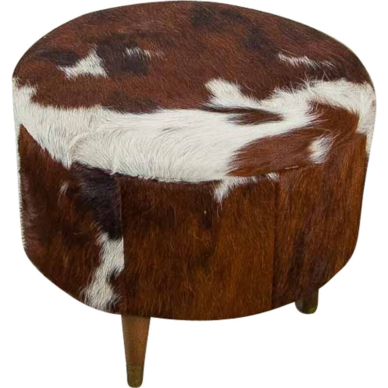 Belgian footstool in cowhide with trunk - 1960s