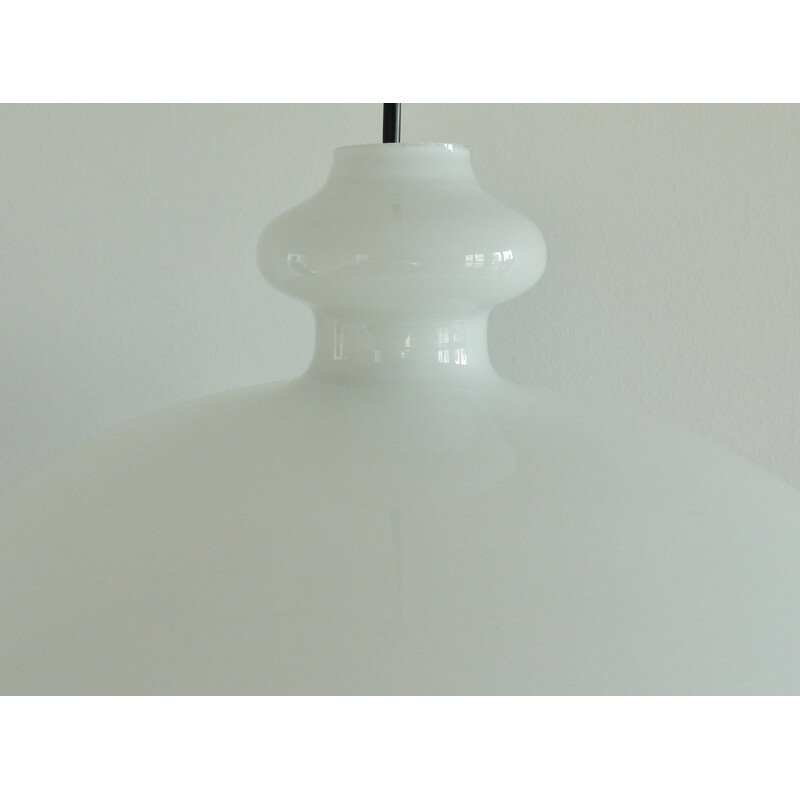 Large size white glass pendant lamp by Hans Agne Jakobsson for Markaryd, Sweden - 1960s