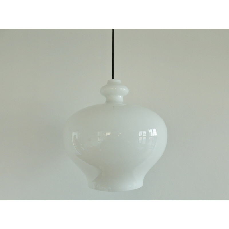 Large size white glass pendant lamp by Hans Agne Jakobsson for Markaryd, Sweden - 1960s