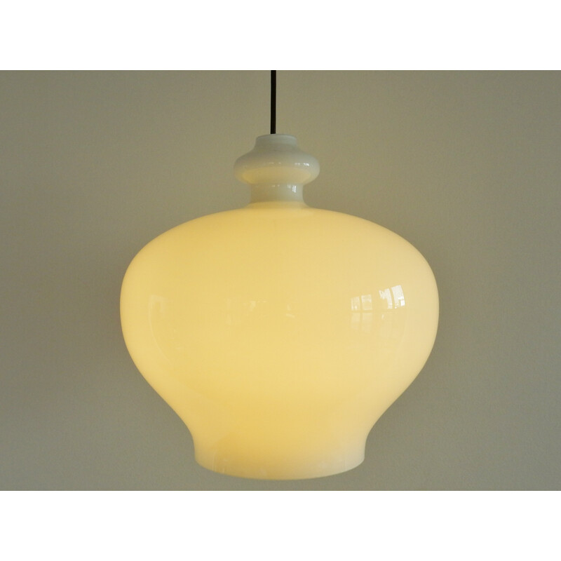 Large size white glass pendant lamp by Hans Agne Jakobsson for Markaryd, Sweden - 1960s