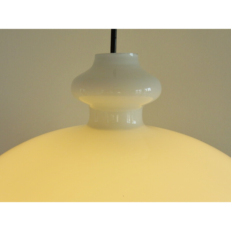 Large size white glass pendant lamp by Hans Agne Jakobsson for Markaryd, Sweden - 1960s