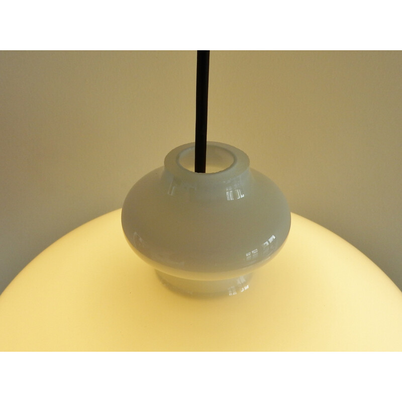 Large size white glass pendant lamp by Hans Agne Jakobsson for Markaryd, Sweden - 1960s