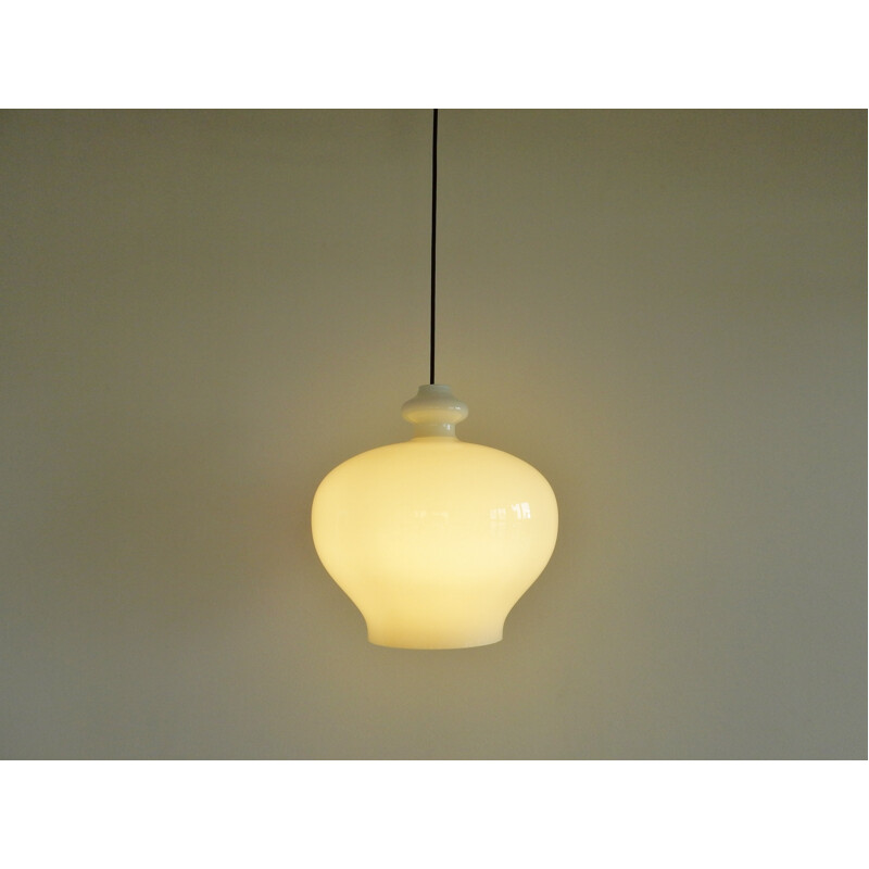 Large size white glass pendant lamp by Hans Agne Jakobsson for Markaryd, Sweden - 1960s