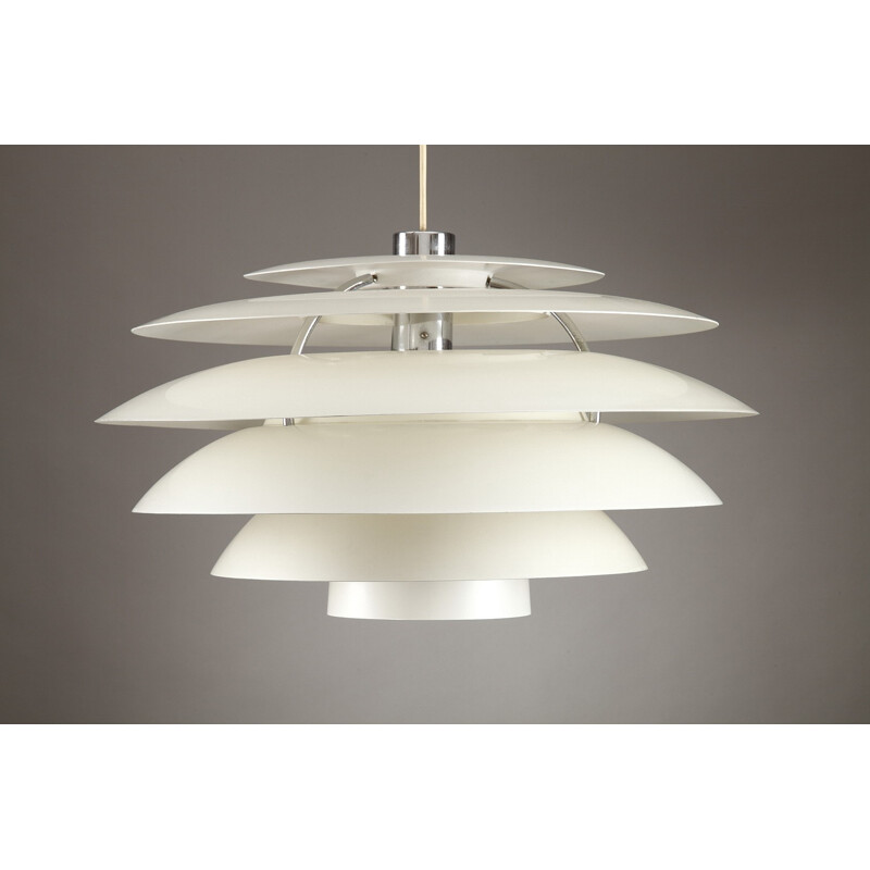 Vintage italian hanging lamp in white lacquered aluminium and metal  - 1960s