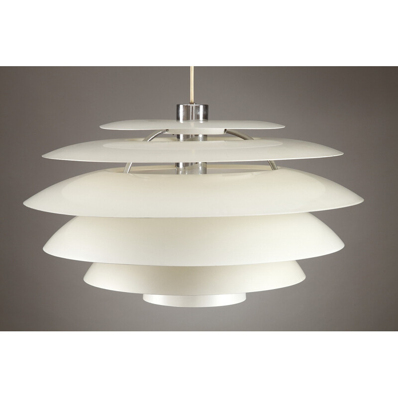 Vintage italian hanging lamp in white lacquered aluminium and metal  - 1960s