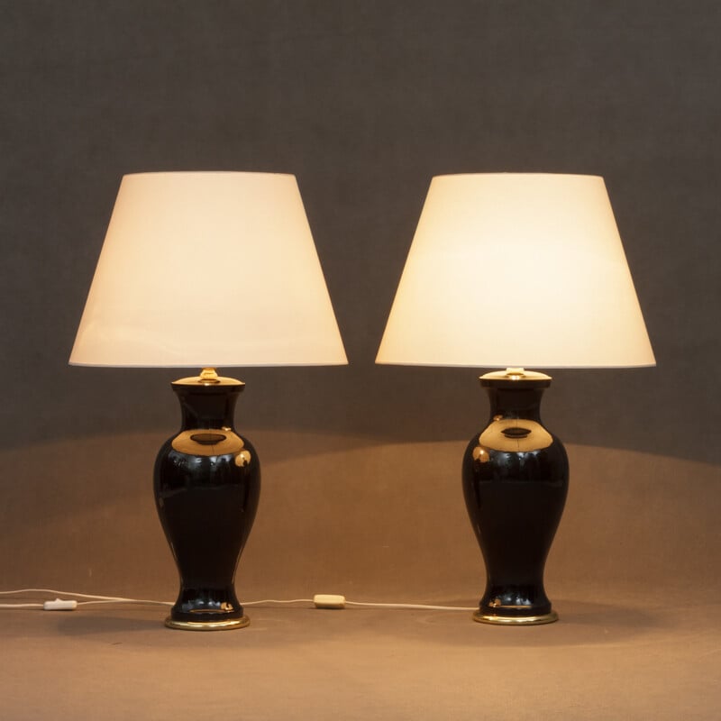 Suite de 2 lampes vintage italiennes en céramique - 1980