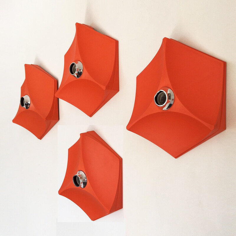 Set of 4 German pentagonal wall lamps - 1970s