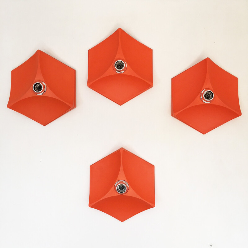 Set of 4 German pentagonal wall lamps - 1970s