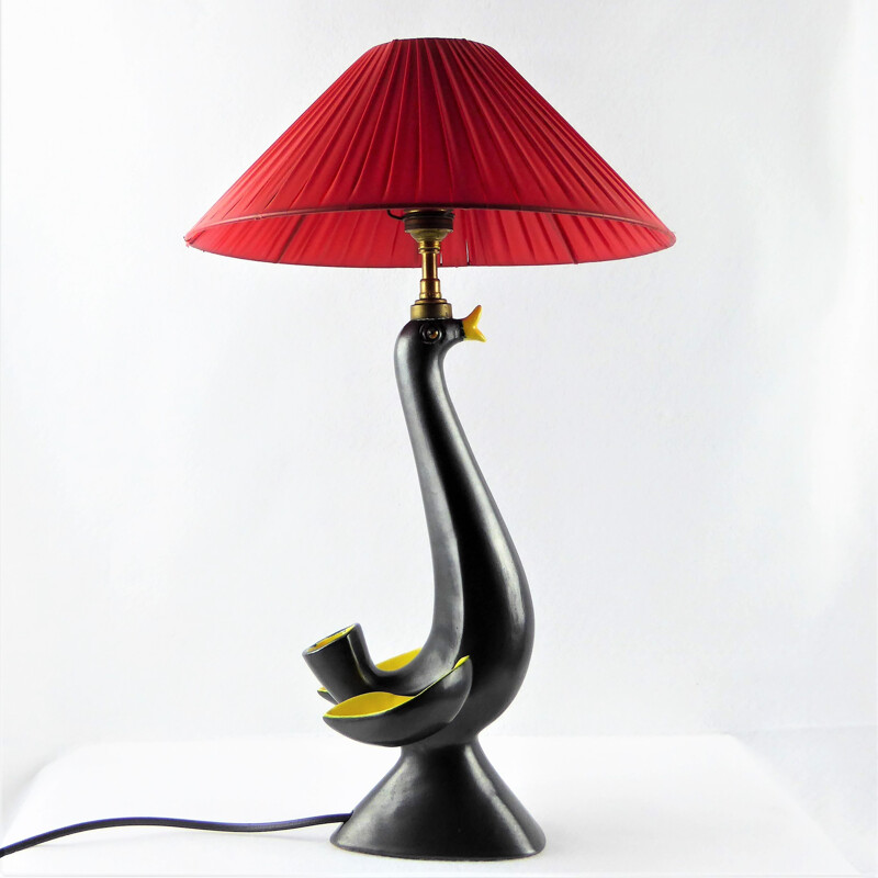 Lampe oiseau Vallauris vintage en céramique noire - 1950
