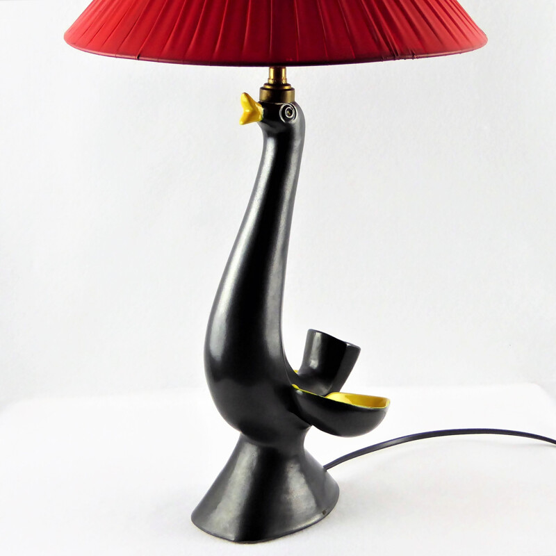 Vintage "bird" Vallauris lamp in black ceramic - 1950s