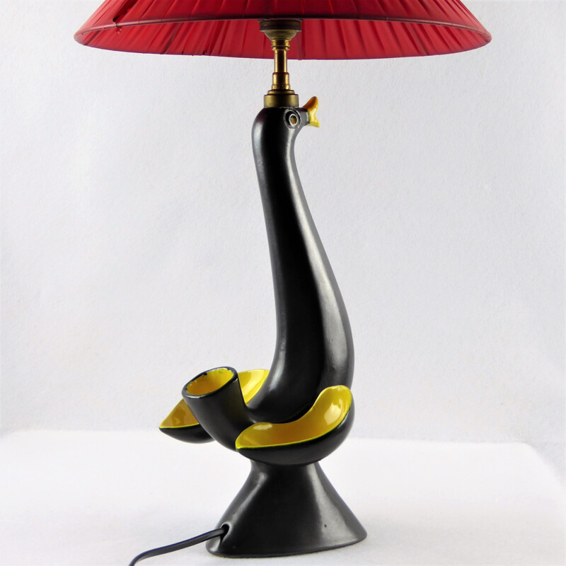 Vintage "bird" Vallauris lamp in black ceramic - 1950s