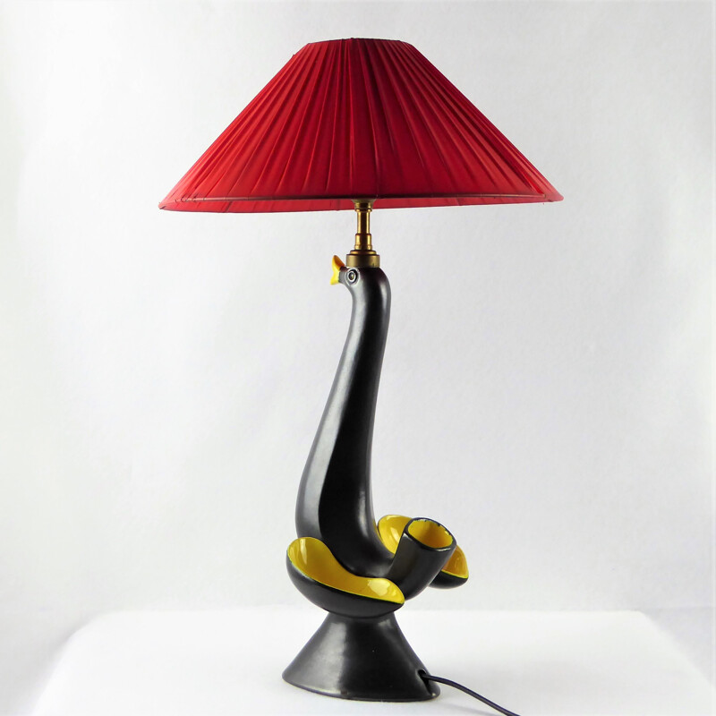 Lampe oiseau Vallauris vintage en céramique noire - 1950