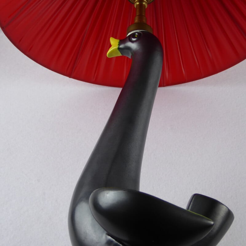 Lampe oiseau Vallauris vintage en céramique noire - 1950