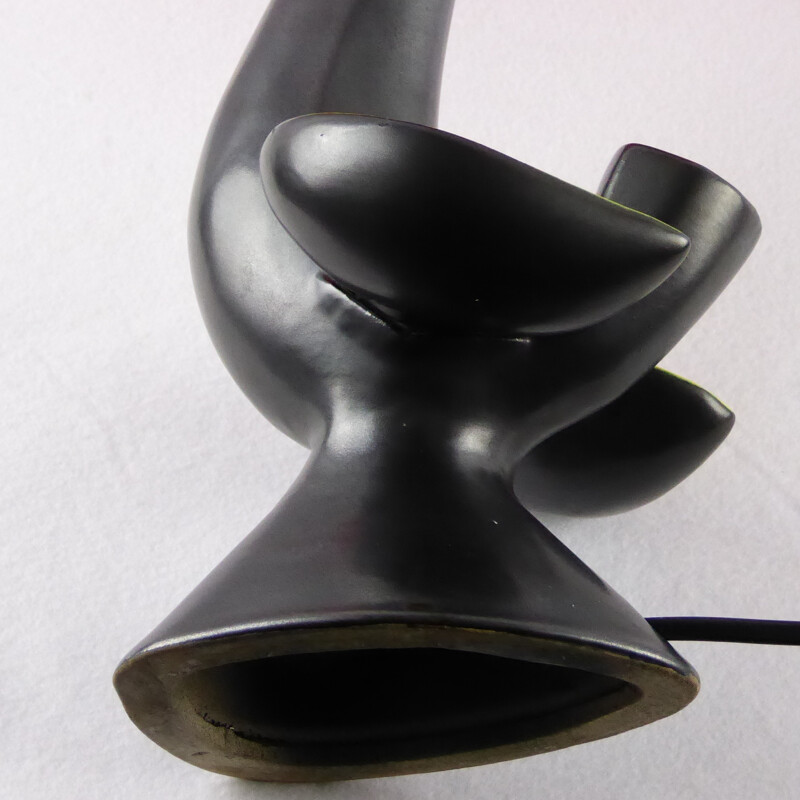 Vintage "bird" Vallauris lamp in black ceramic - 1950s