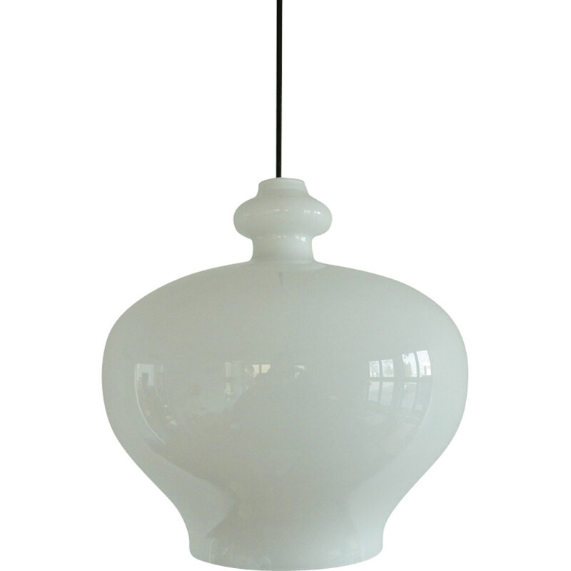 Large size white glass pendant lamp by Hans Agne Jakobsson for Markaryd, Sweden - 1960s