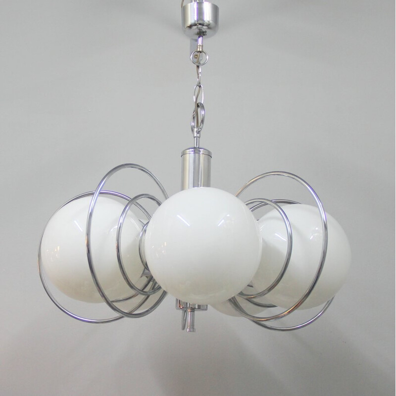 Vintage chandelier in chromed metal, Spain - 1960s