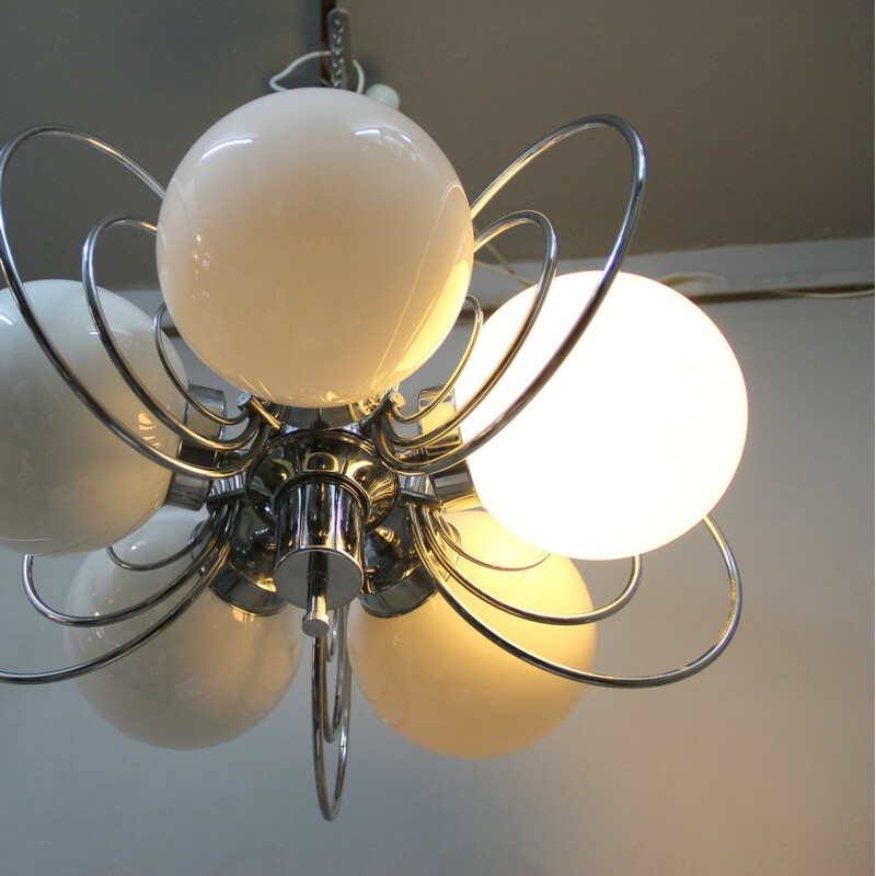 Vintage chandelier in chromed metal, Spain - 1960s