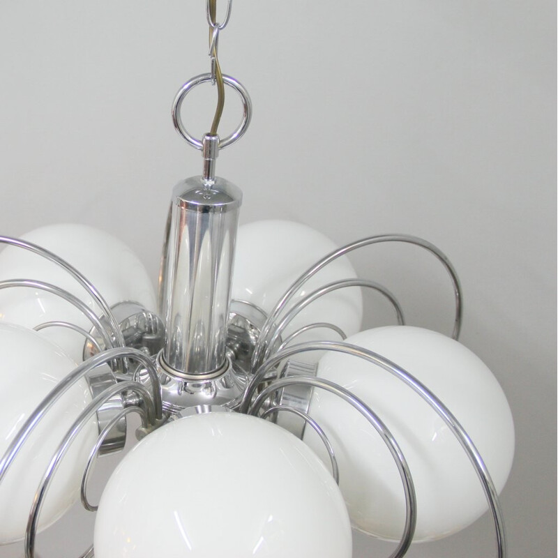 Vintage chandelier in chromed metal, Spain - 1960s