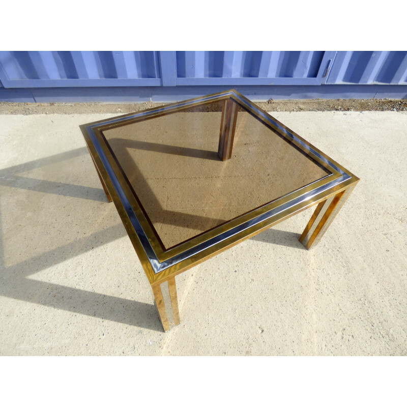 Vintage coffee table in chrome and golden metal by Roméo Rega - 1970s