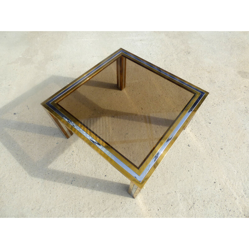 Table basse vintage en chrome et métal doré par Roméo Rega - 1970