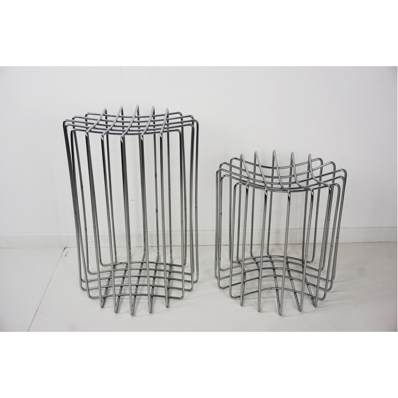 Pair of vintage chromed iron bar stools - 1970s