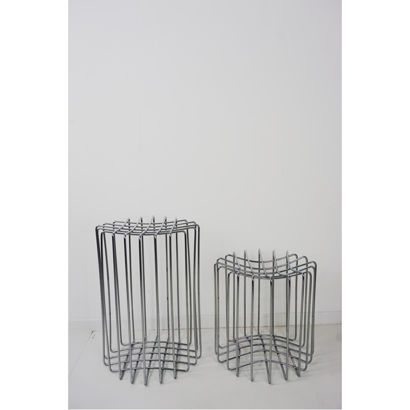 Pair of vintage chromed iron bar stools - 1970s