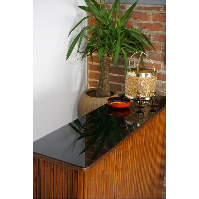 Bar vintage en bois avec miroirs - 1960