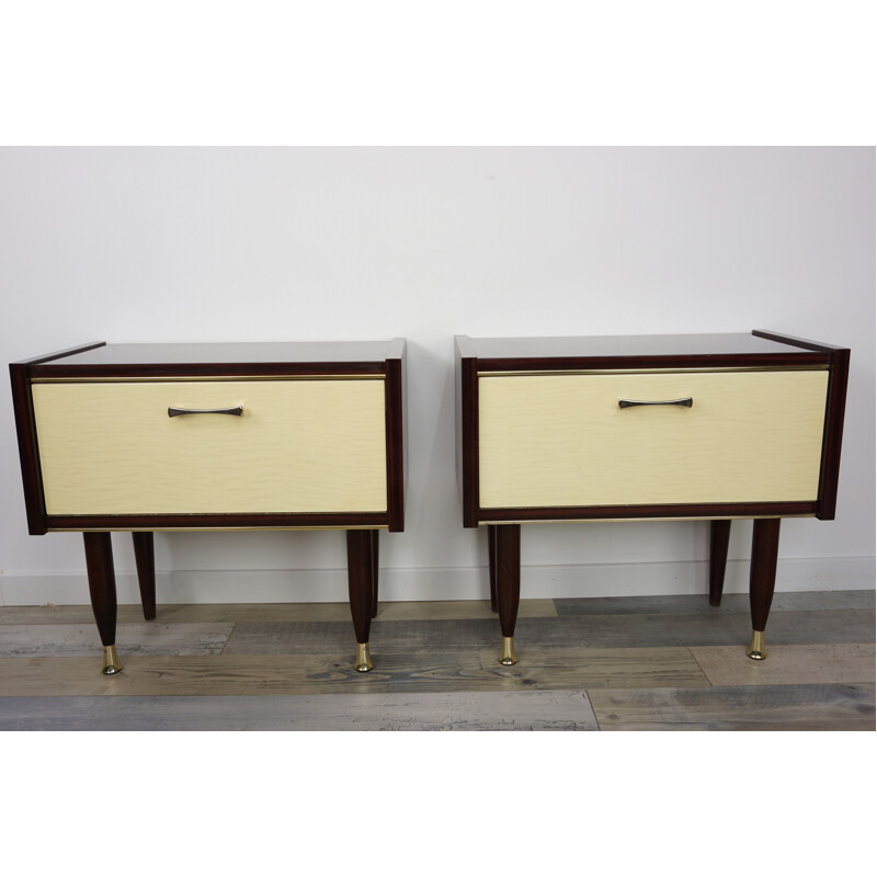 Pair of vintage Bedside Tables with brass finitions - 1950s