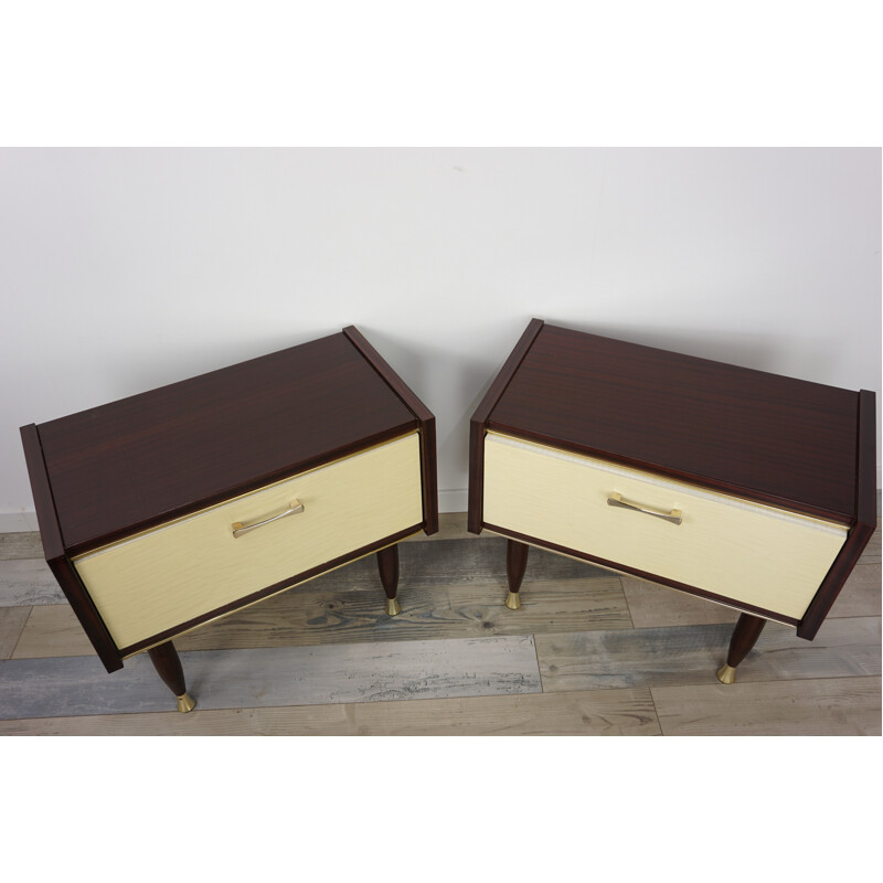 Pair of vintage Bedside Tables with brass finitions - 1950s