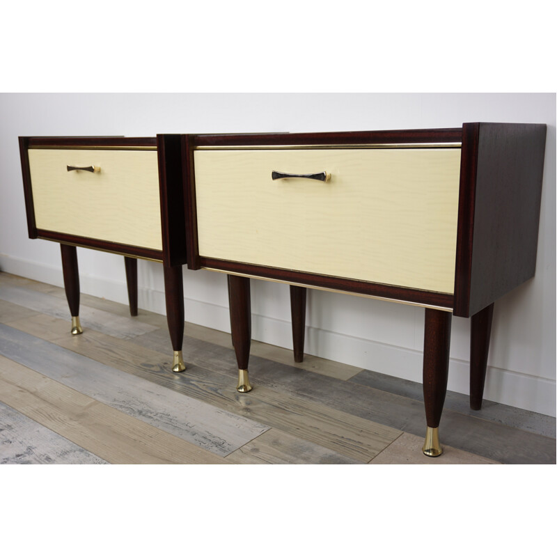 Pair of vintage Bedside Tables with brass finitions - 1950s