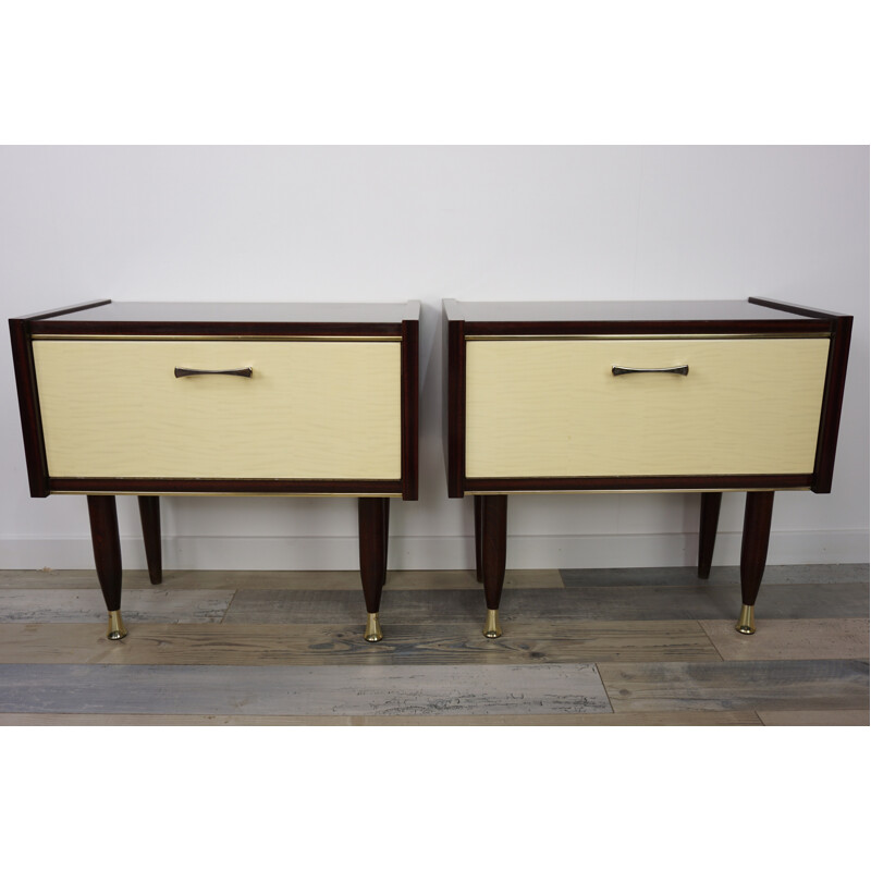 Pair of vintage Bedside Tables with brass finitions - 1950s