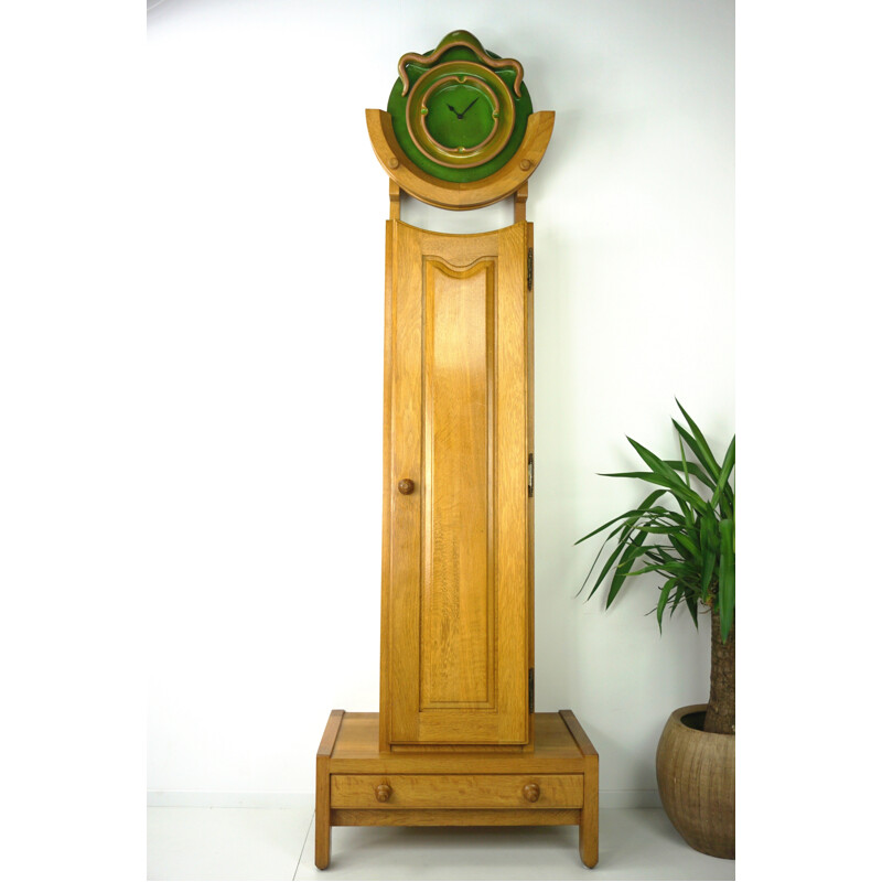 Vintage oak clock by Guillerme and Chambron - 1950s