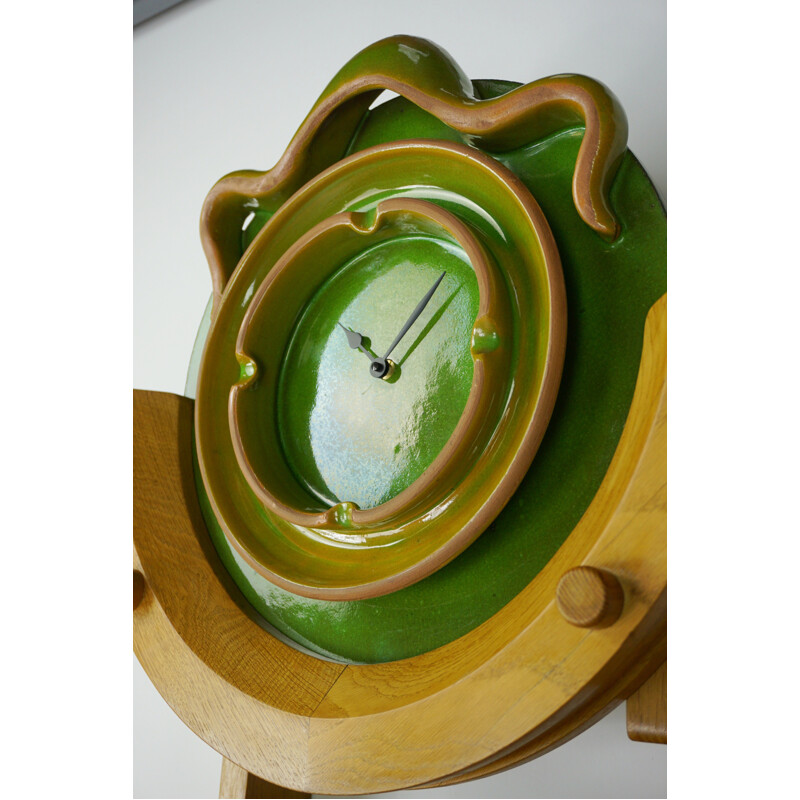 Vintage oak clock by Guillerme and Chambron - 1950s