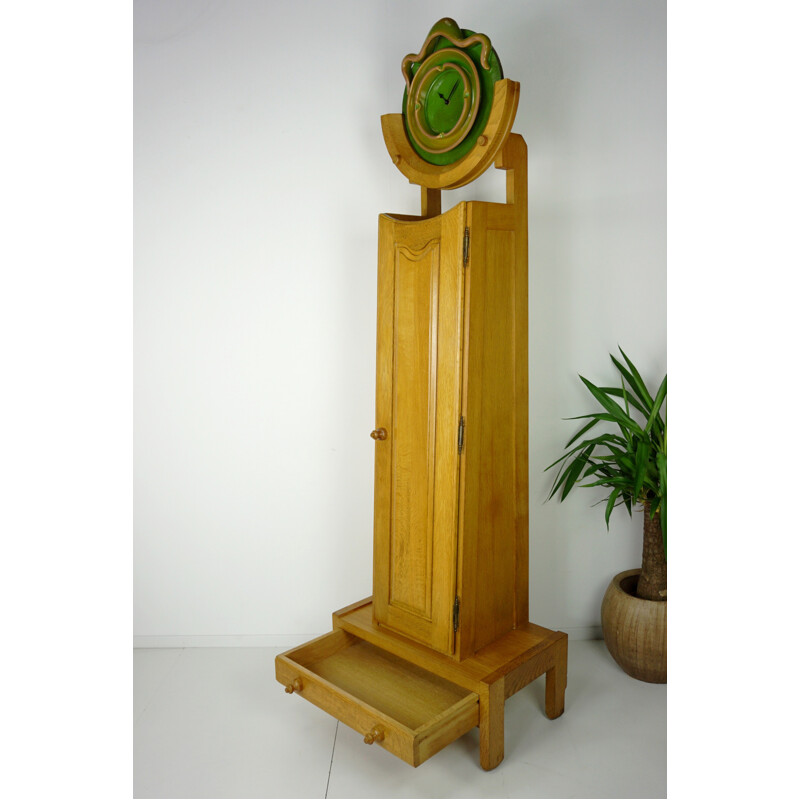 Vintage oak clock by Guillerme and Chambron - 1950s