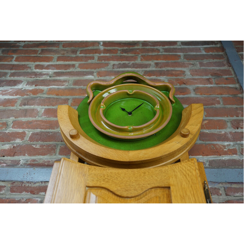 Vintage oak clock by Guillerme and Chambron - 1950s