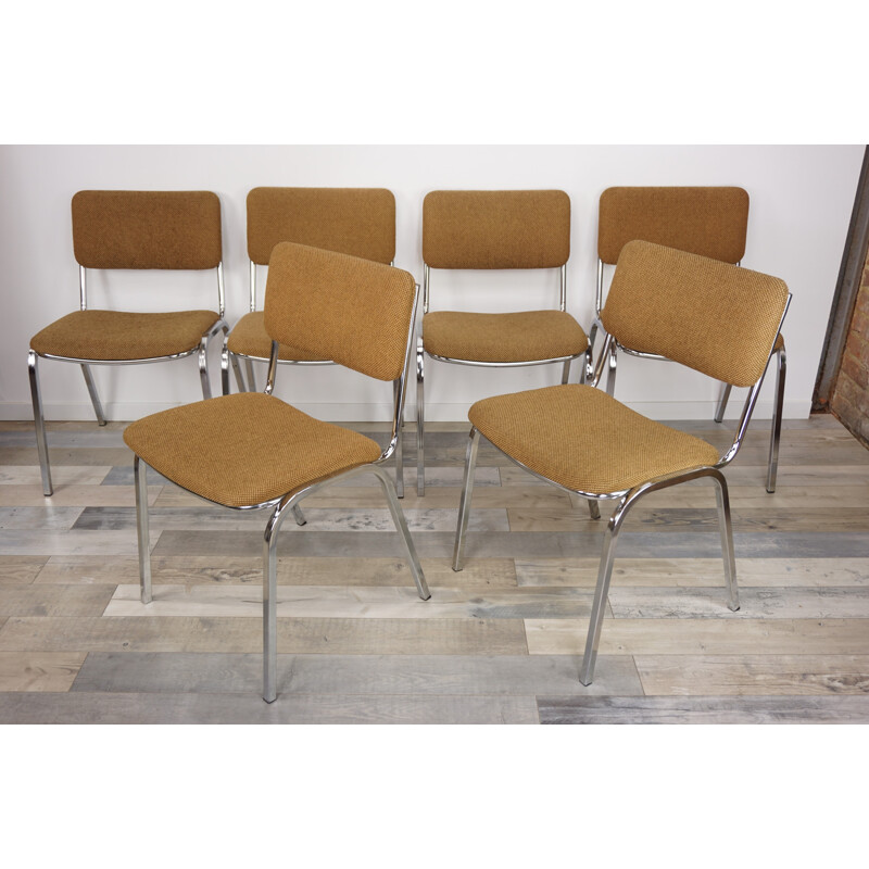 Suite de 6 chaises vintage chromées - 1970