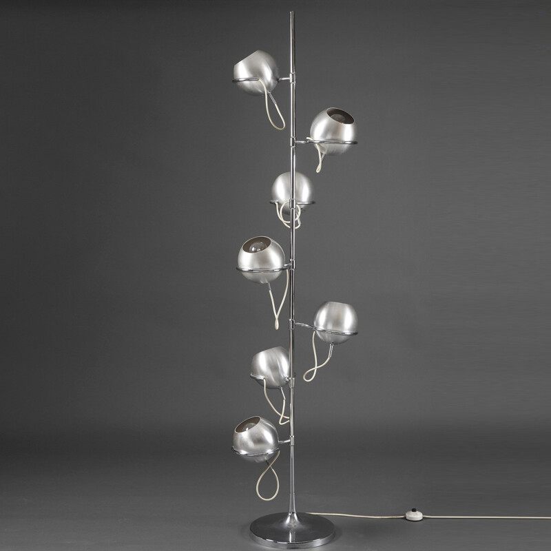 Lampadaire à sept lumières en métal chromé - 1970