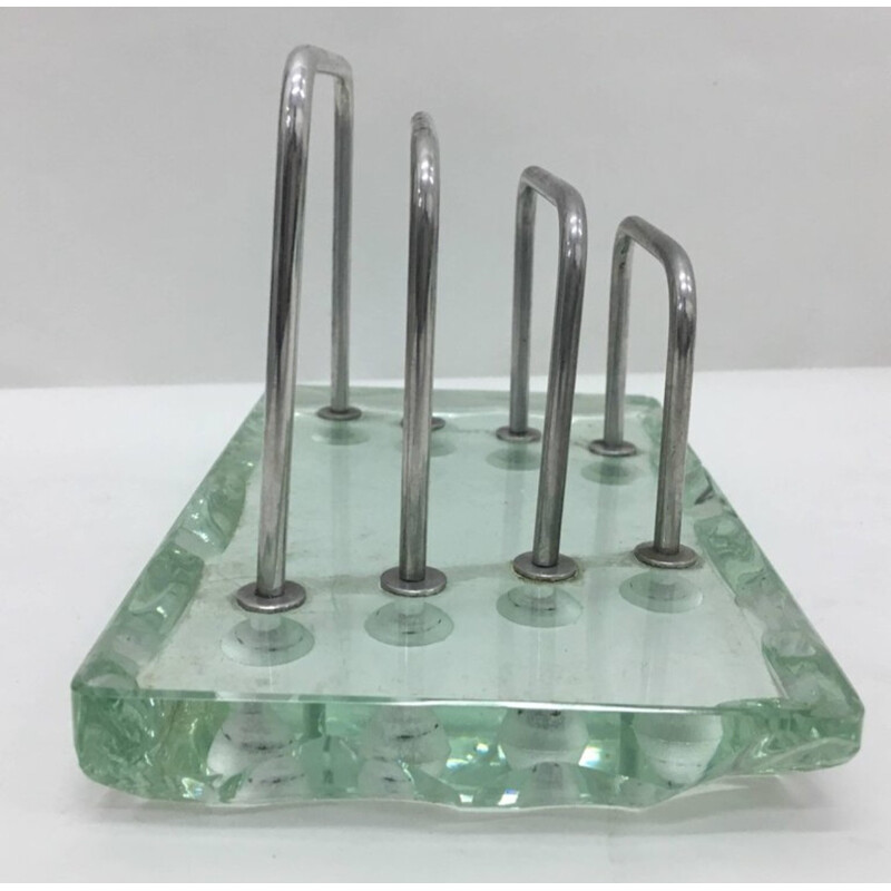 Suite of vintage glass desk accessories verde nilo, Italy 1950