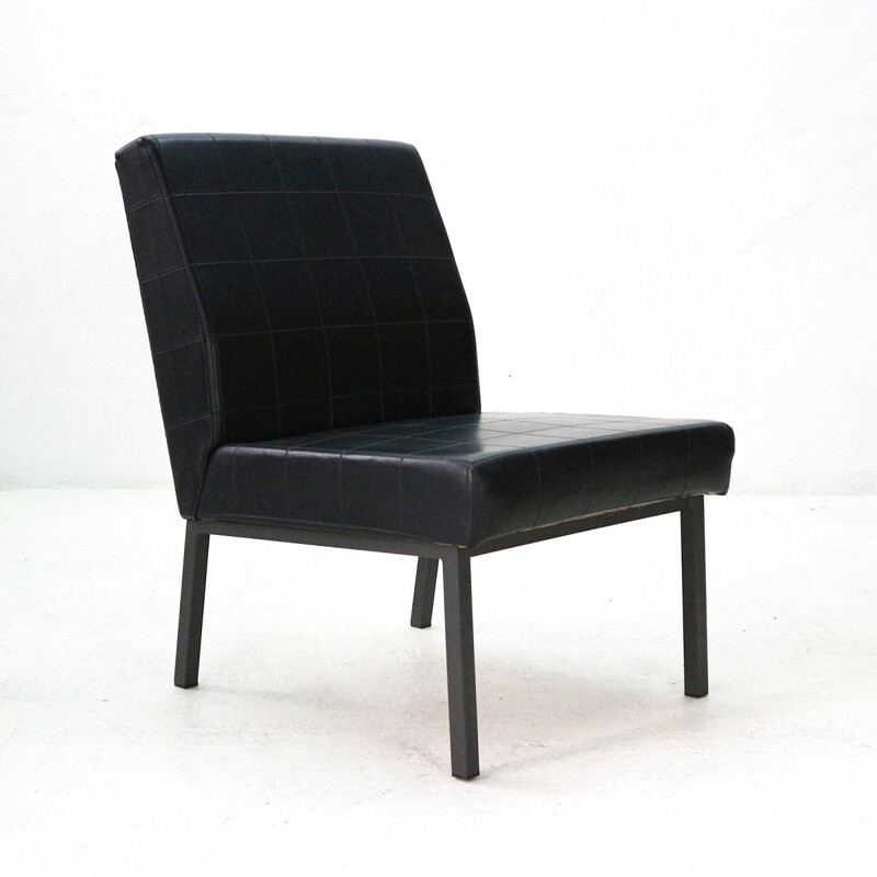 Fauteuil vintage en similicuir et acier - 1960