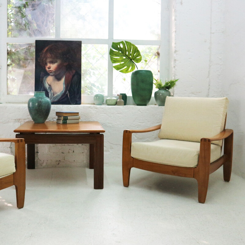 Vintage square teak coffee table - 1970s