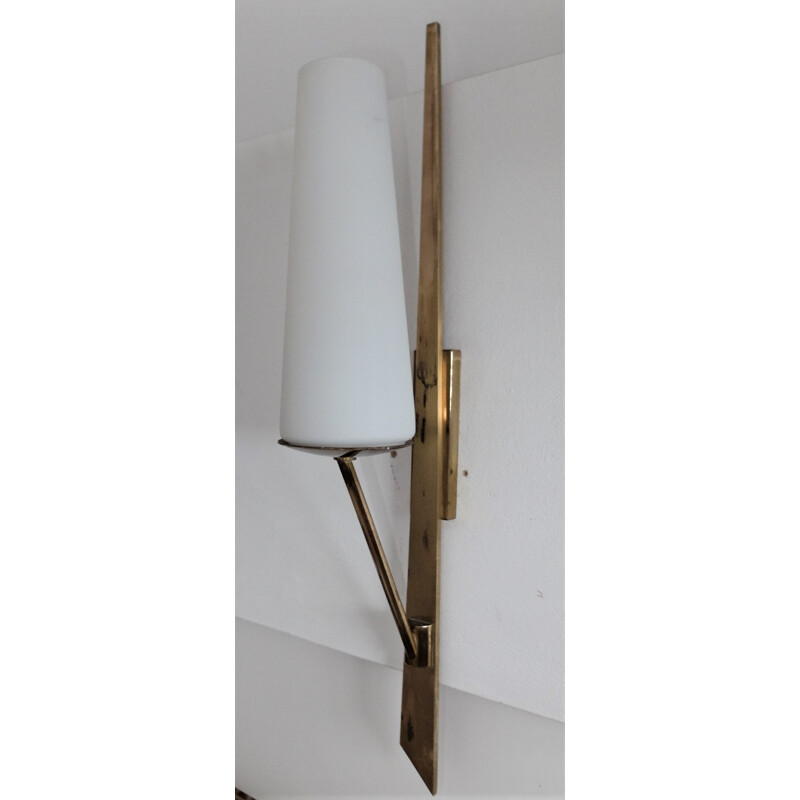 Vintage wall lamps in glass and brass by Arlus - 1950s 