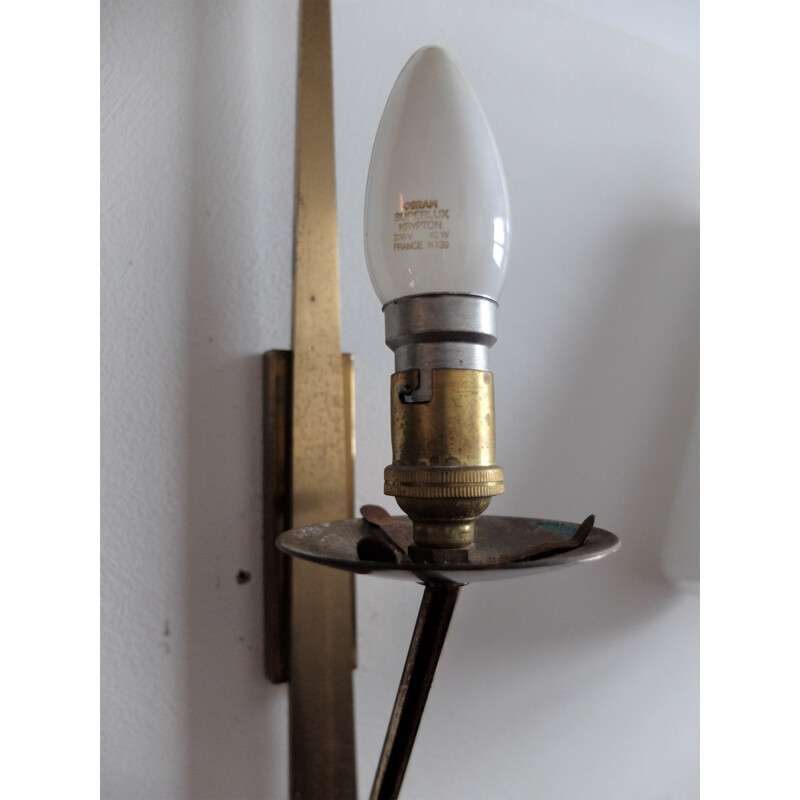 Vintage wall lamps in glass and brass by Arlus - 1950s 